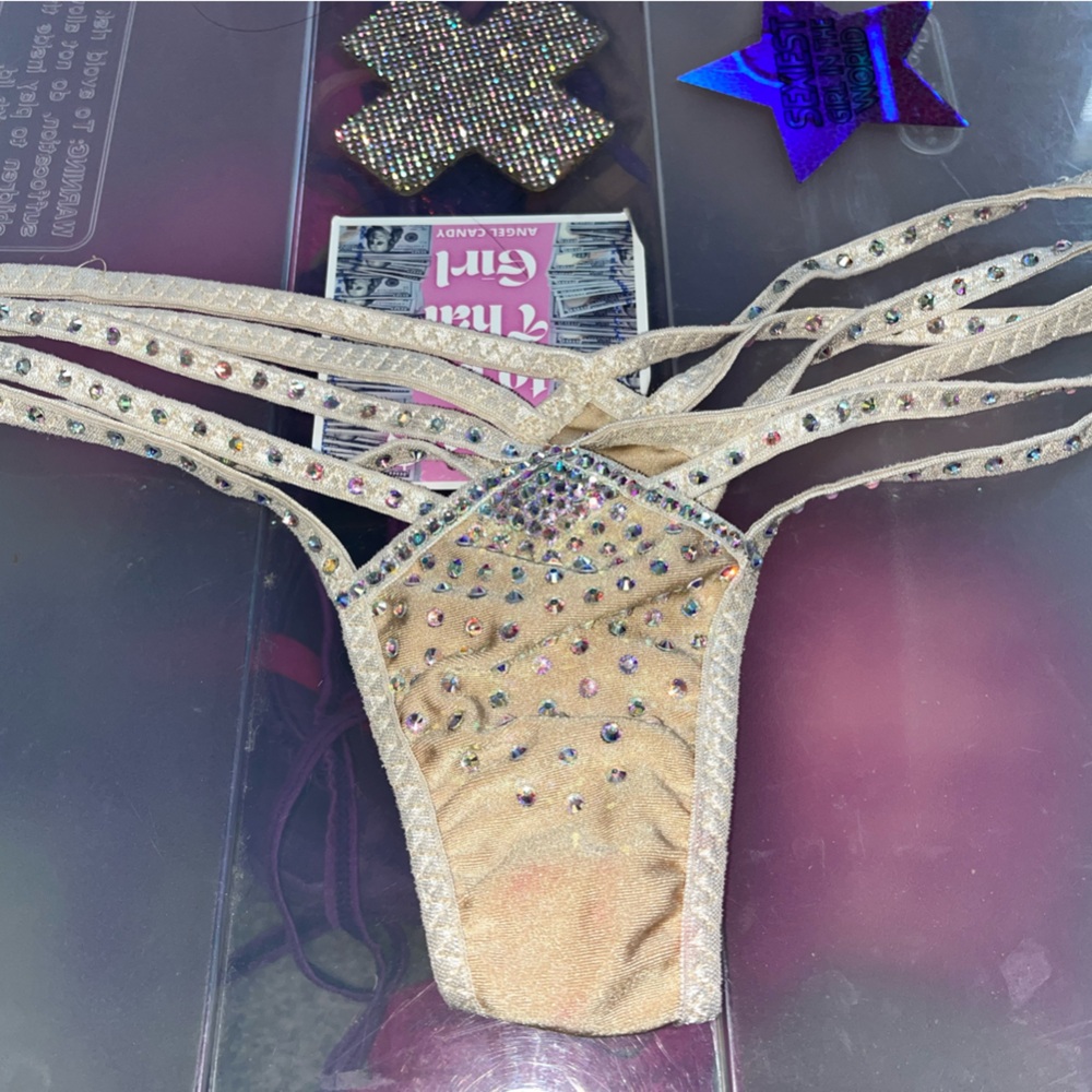 Stripper nude rhinestone thong